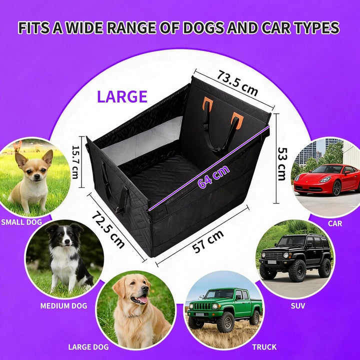 Autositz für Hunde, grosses Format, 73 x 53 x 53 cm – sicherer Hundekorb mit 4 Gurten – faltbar, was