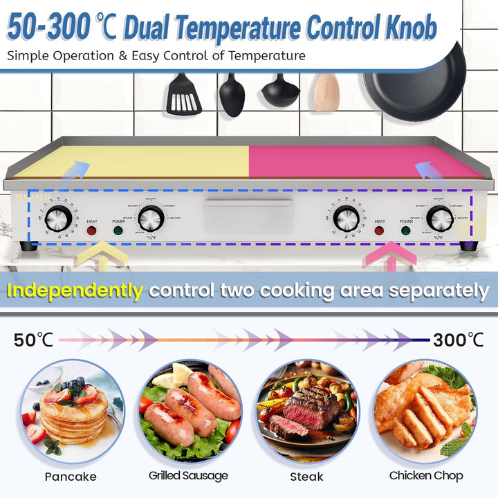 Elektrische Grillplatte, 4400W Profi Gastro Elektrogrill Elektrische Grillplatte mit 73x40 cm Grillf