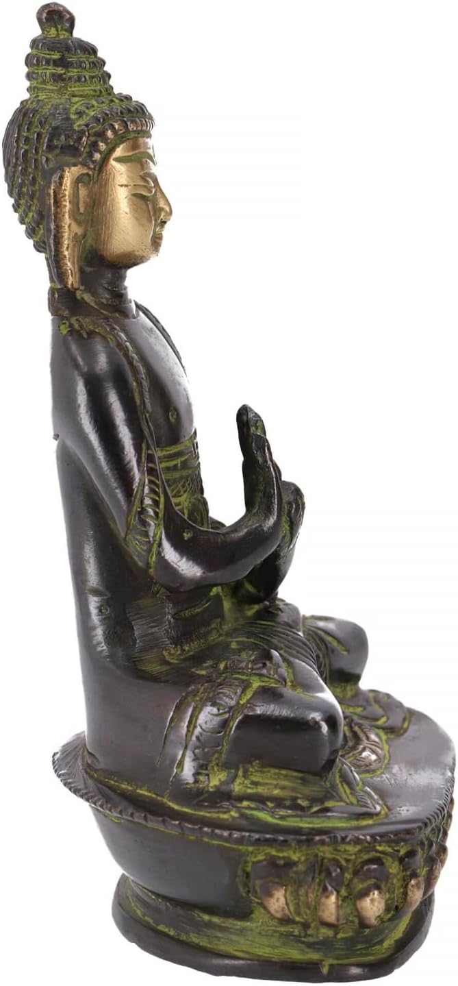 GURU SHOP Buddha Statue aus Messing Dharmachakra Mudra 14 cm - Modell 10, Grün, Buddhas, Modell 10