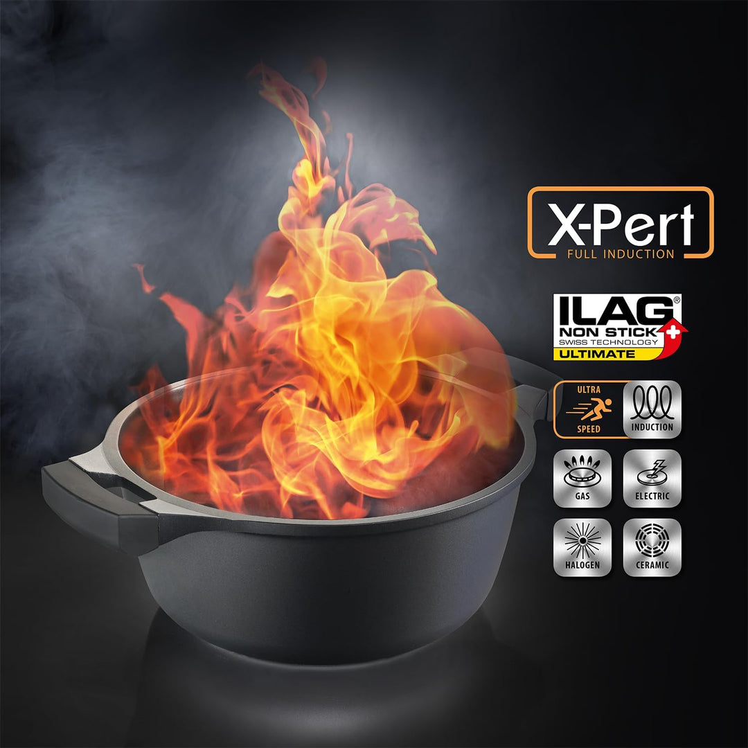 Metaltex Xpert Cooking Pot Made of High-Quality Cast Aluminium 26 cm with ILAG 3 Layers Non-Stick Co