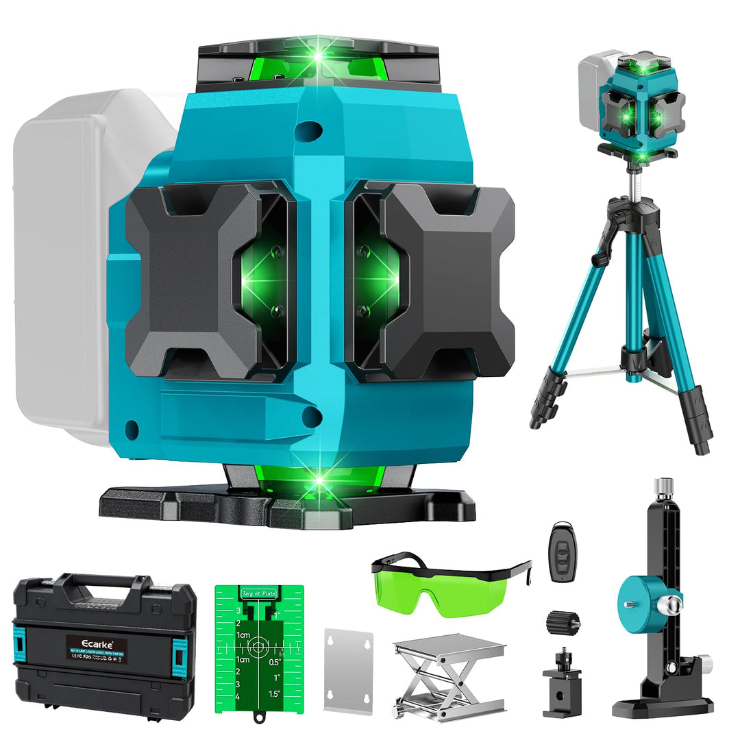 Ecarke 4D Kreuzlinienlaser Grün 16 Linien 4x360° mit Stativ, kompatibel mit Makita 18V Akku, Selbstn