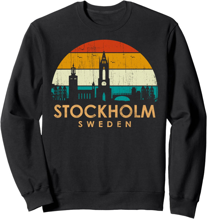 Vintage Retro Style Landscape Sun Skyline Stockholm Sweden Sweatshirt