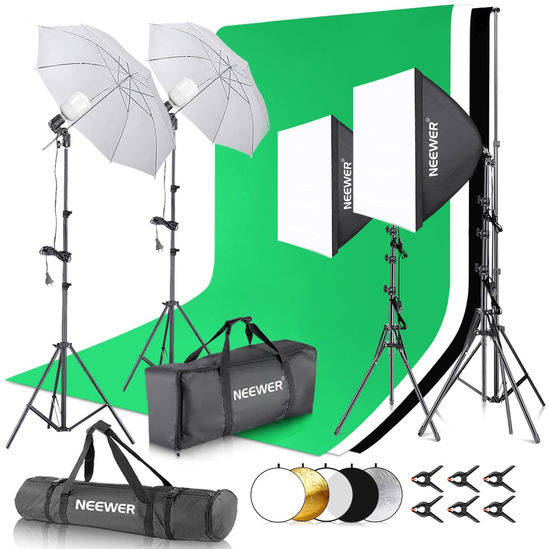 NEEWER Fotografie Beleuchtungsset mit Hintergrund, 8,5x10Fuss Hintergrundständer, 5700K 800W Äquival