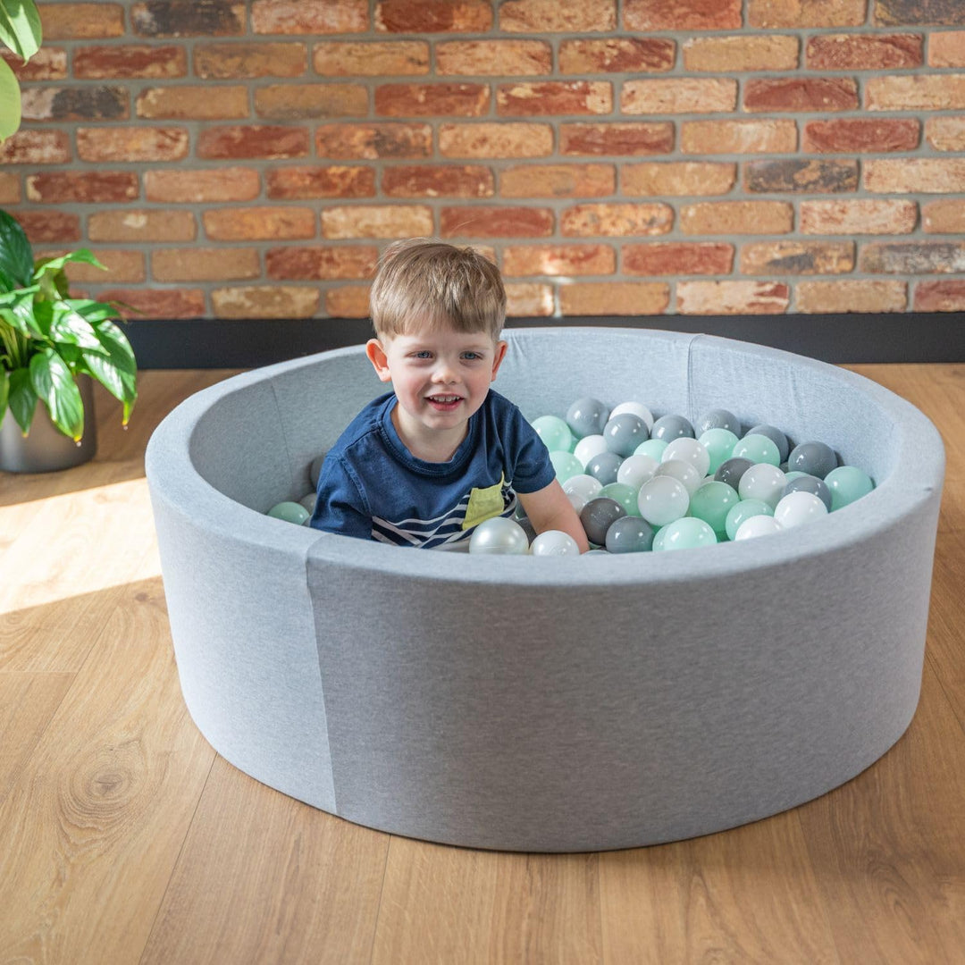 SELONIS Bällebad Bällepool Für Baby Kinder 90X30cm/200 Bälle Rund, Hellgrau: Gelb/Grün/Blau/Rot/Oran