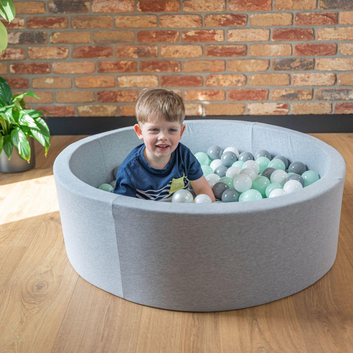 SELONIS Bällebad Bällepool Für Baby Kinder 90X30cm/200 Bälle Rund, Hellgrau: Gelb/Grün/Blau/Rot/Oran