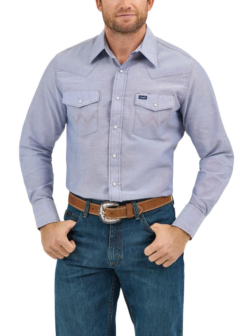 Wrangler Herren Western-Arbeitshemd, langärmelig, mit Druckknöpfen, verwaschenes Finish Hemd 15.5" H