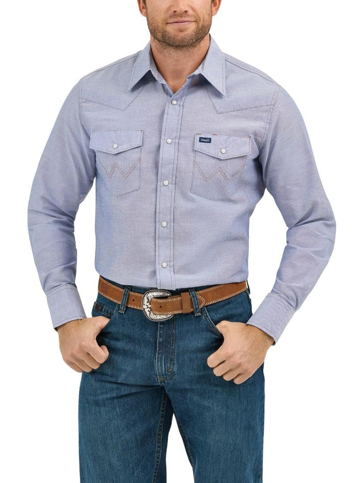 Wrangler Herren Western-Arbeitshemd, langärmelig, mit Druckknöpfen, verwaschenes Finish Hemd 15.5" H
