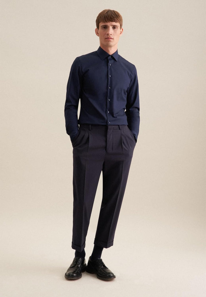 Seidensticker Herren Men Slim Patch Longsleeve Cotton Hemd 36 Dunkelblau(693690), 36 Dunkelblau(6936