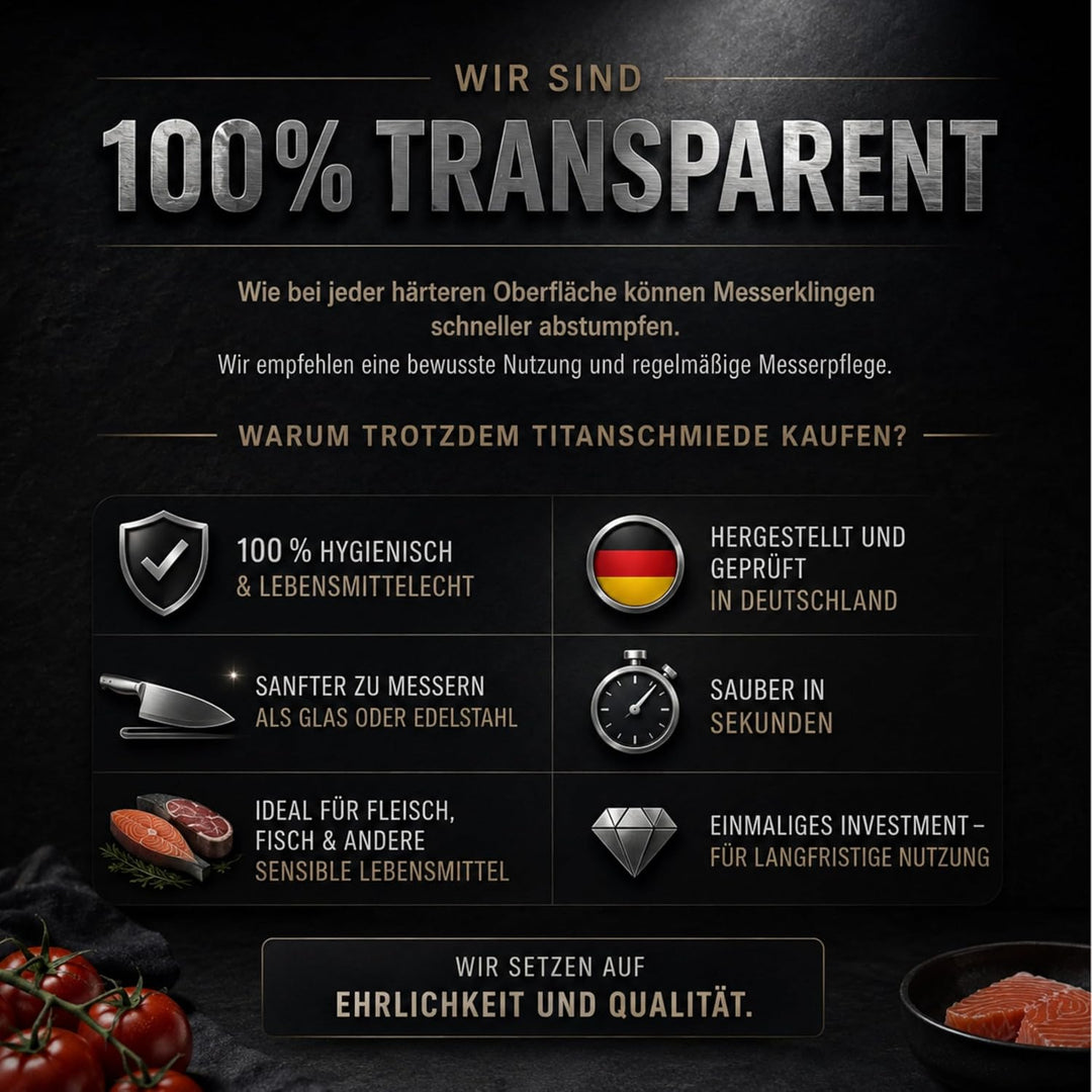 Titan Schneidebrett Made in Germany | 250 x180 x 2 mm | Hygienisch, Robust, Reines Titan