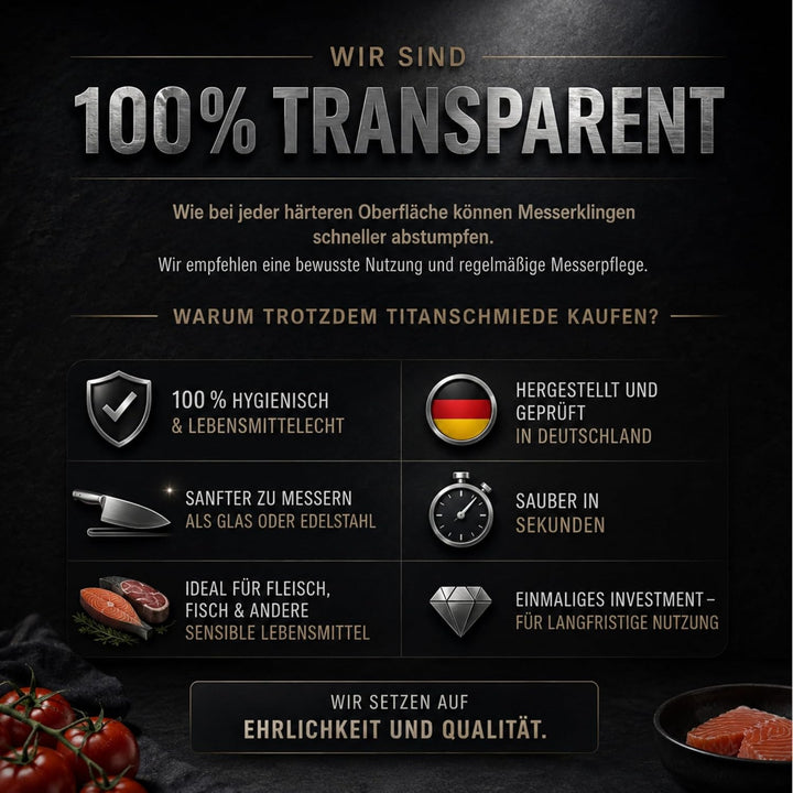 Titan Schneidebrett Made in Germany | 250 x180 x 2 mm | Hygienisch, Robust, Reines Titan