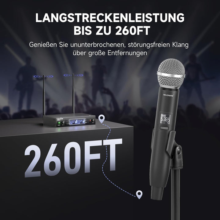 Dual Channel Wireless Microphone System, MELONARE Auto-Scan Professionelles schnurloses dynamisches