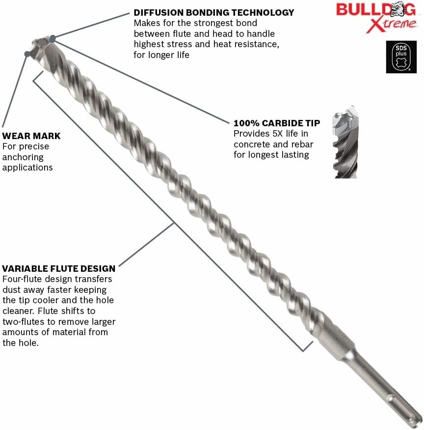 BOSCH HC2068 3/20.3 cm x 55.9 cm x 61.0 cm Bulldog SDS-Plus Bohrhammer-Bit 3/8" Diameter, 3/8" Diame