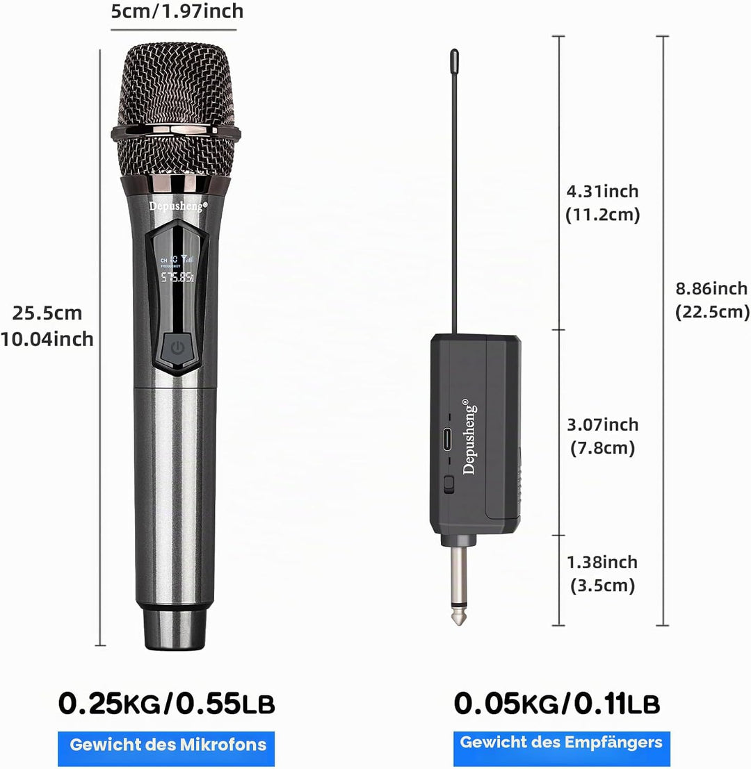 Depusheng Drahtlose Mikrofone, Dual-Karaoke-Mikrofonsystem, Microfonos Inalambricos mit wiederauflad