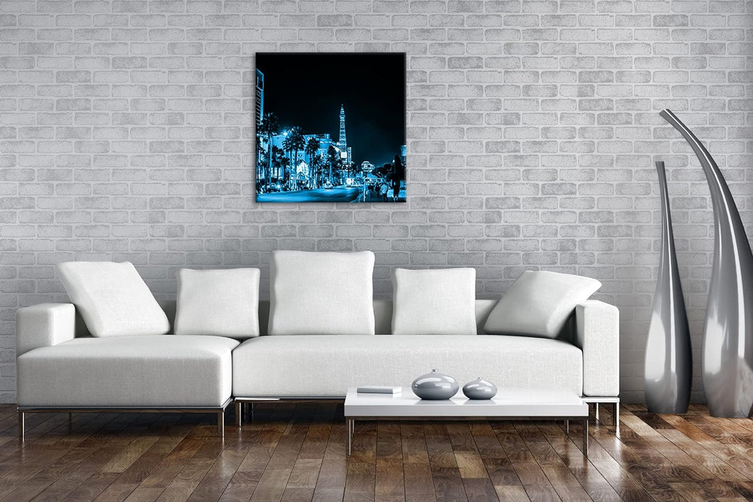 deyoli Innenstadt von Las Vegas bei Nacht Format: 40x40 Effekt: Monocrome Blau als Leinwandbild, Mot