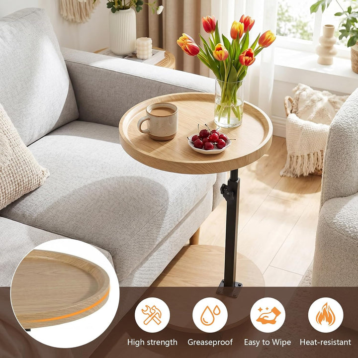Beistelltisch, höhenverstellbar, um 360° drehbar, Nachttische mit Rollen für Sofa, Schlafzimmer, Bür