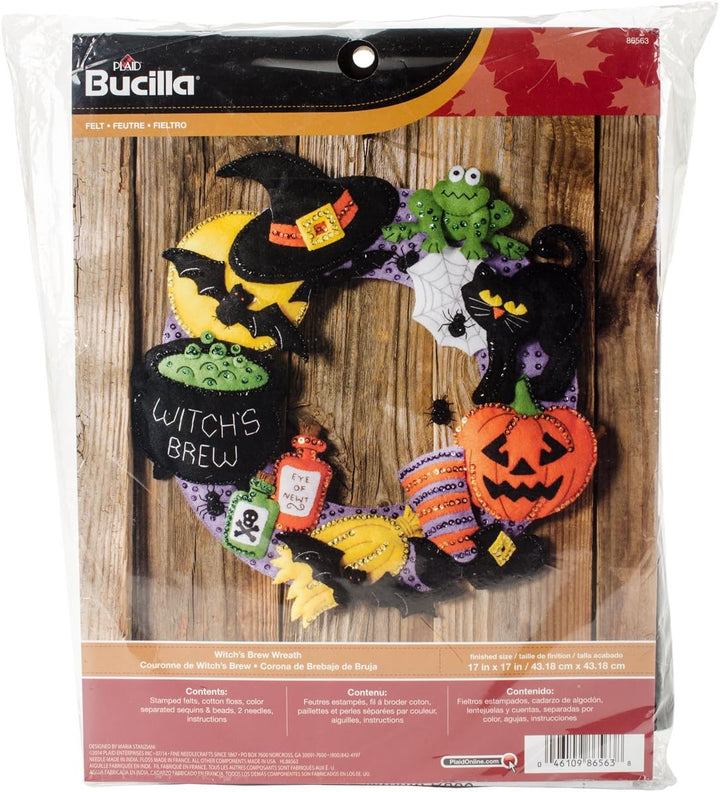 Bucilla Filz-Applikation, Wand-Kranz-Set, 43,2 x 43,2 cm, Hexenbrau, Schwarz
