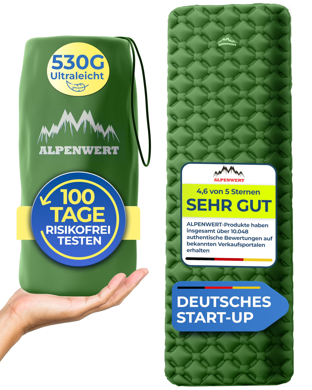 Alpenwert® Isomatte Outdoor [Kleines Packmass & Ultraleicht] Luftmatratze perfekt für Camping, Wande