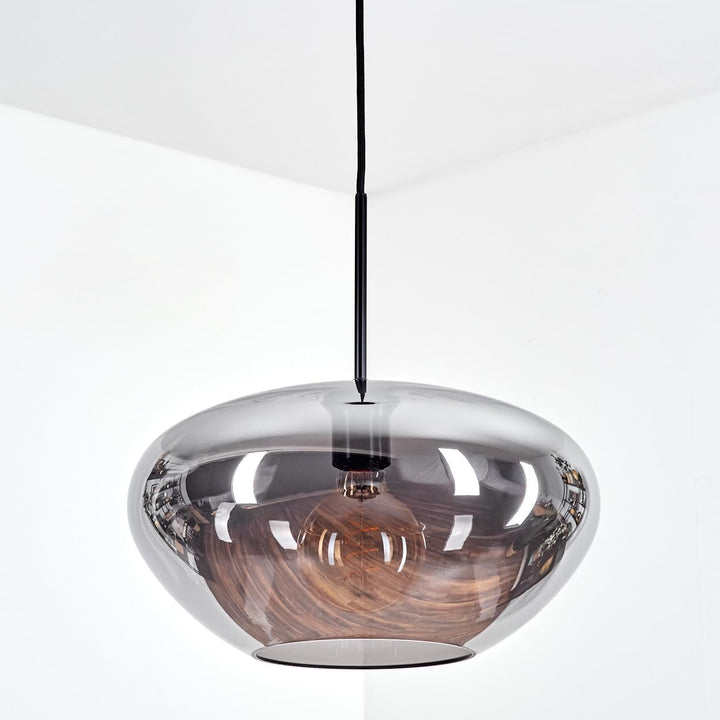 HOFSTEIN Hängeleuchte Mertola, 1-flammige Hängelampe aus Metall/Glas in Schwarz/Rauchfarben, moderne