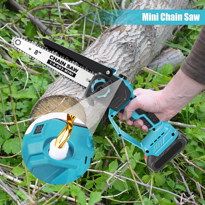2-in-1 Akku-Hochentaster & 8 Zoll Mini-Kettensäge mit 2 x 6000mAh Akku und Ladegerät, Bürstenloser M