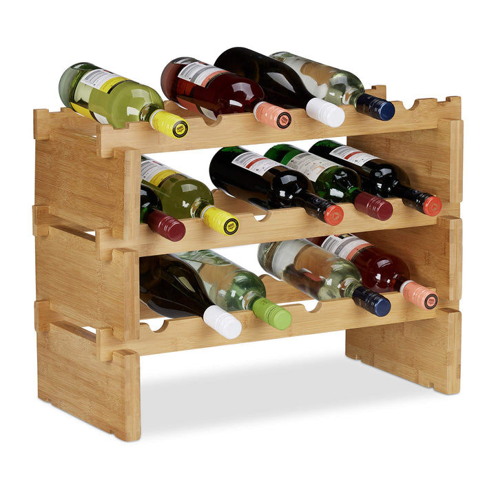 Relaxdays, Natur Weinregal stapelbar, Bambus Flaschenhalter für 18 Flaschen Wein, erweiterbarer Wein