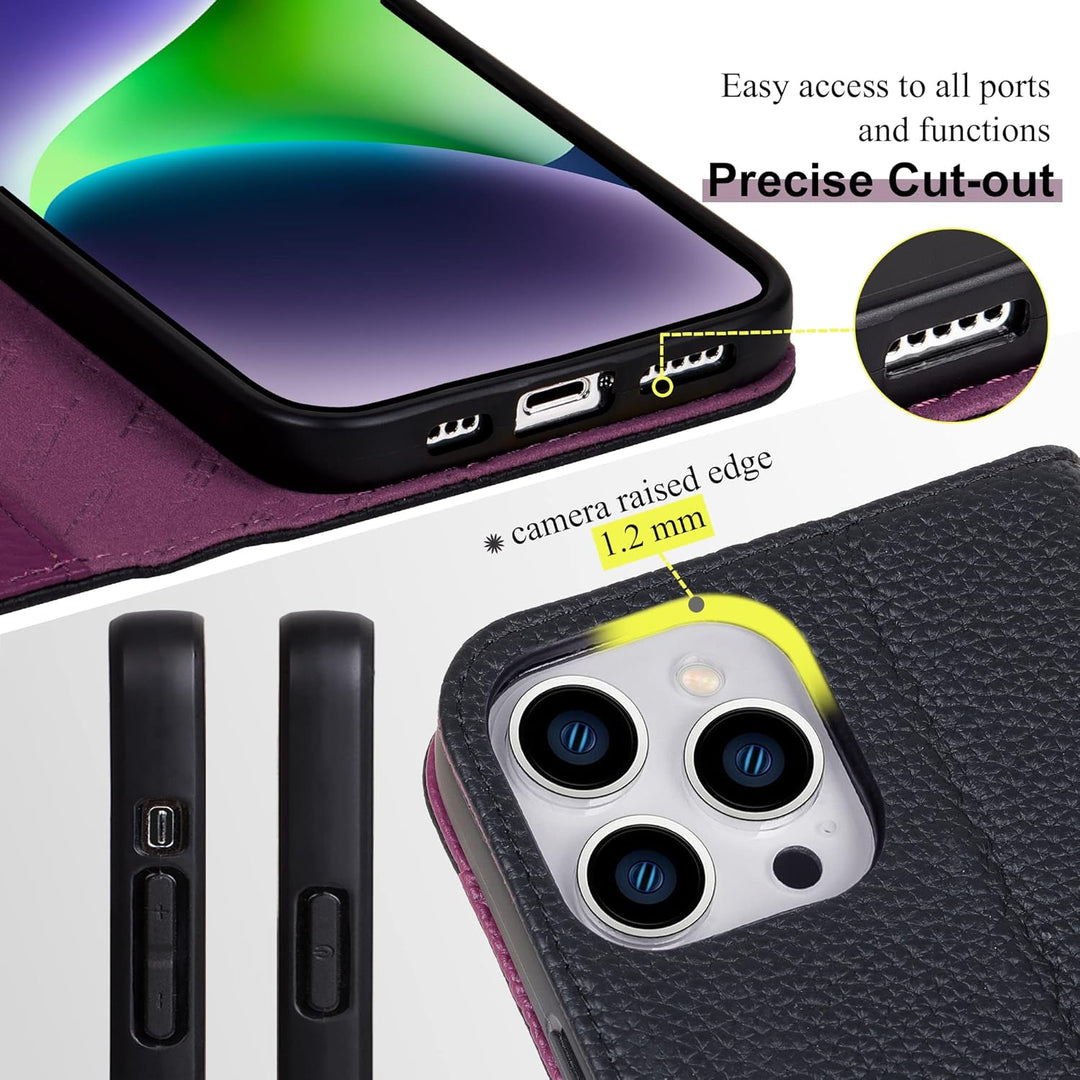 VISOUL Hülle für iPhone 13 Pro, Schutzhülle [Echt Leder] [Schützt vor Stoss] [Kartenfach] [Magnetver