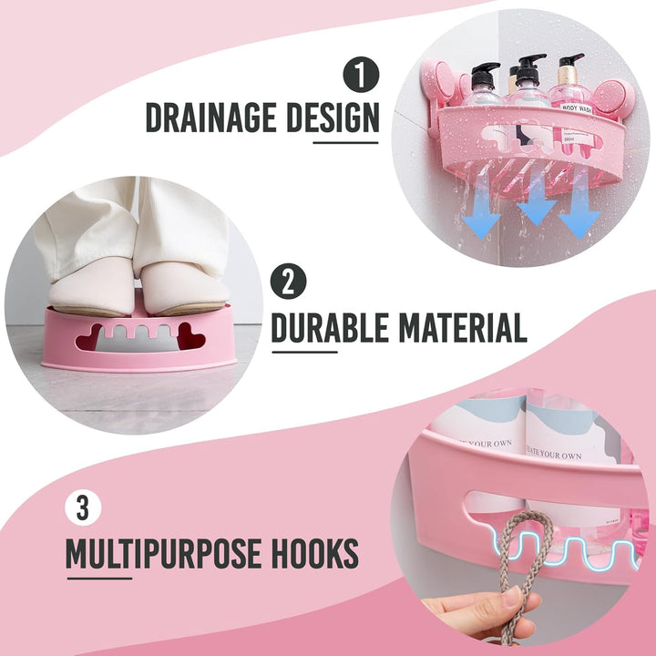 TAILI Duschablage Ohne Bohren,Einstellbar Ecke Dusche Caddy Saugnapf 2er Set Dusche Zubehör mit Hake