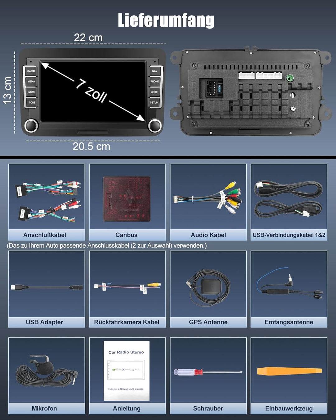 Bluetooth Autoradio mit Bildschirm für Golf 5 6 VW Polo T5 Passat Touran Seat mit Navi WLAN FM/AM, A