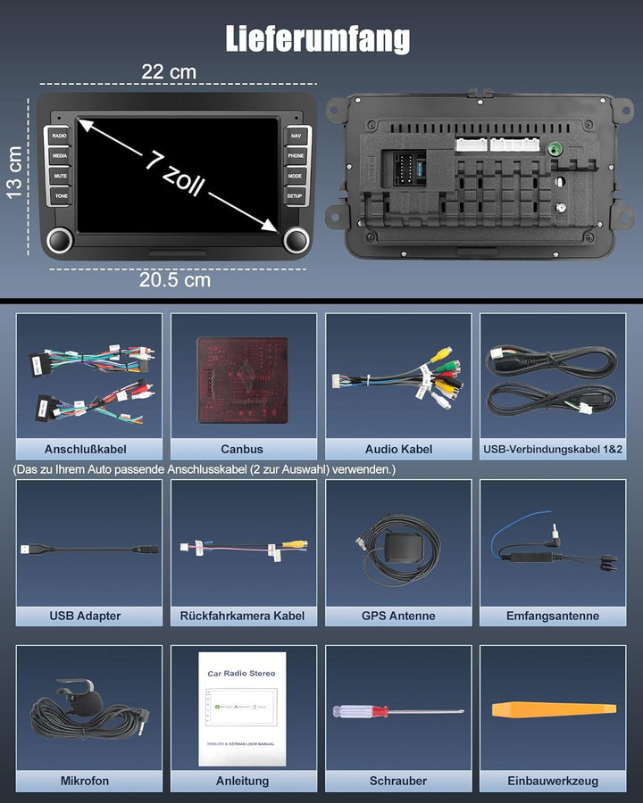 Bluetooth Autoradio mit Bildschirm für Golf 5 6 VW Polo T5 Passat Touran Seat mit Navi WLAN FM/AM, A