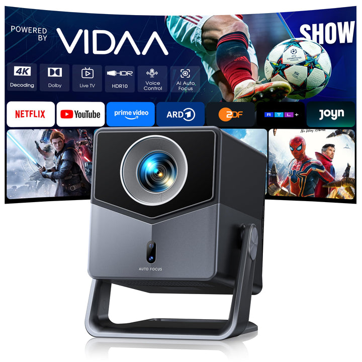 Beamer 4K [Schnellste VIDAA OS] Kompatibel mit Netflix & Dolby Audio, 1400ANSI 1080P Smart Beamer He