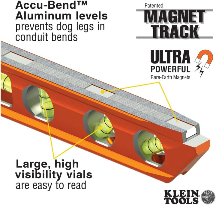 Torpedo Wasserwaage, magnetisch, 4 Libellen für Rohrbiegen & mehr, mit V-Nut & Magnetschiene Klein T