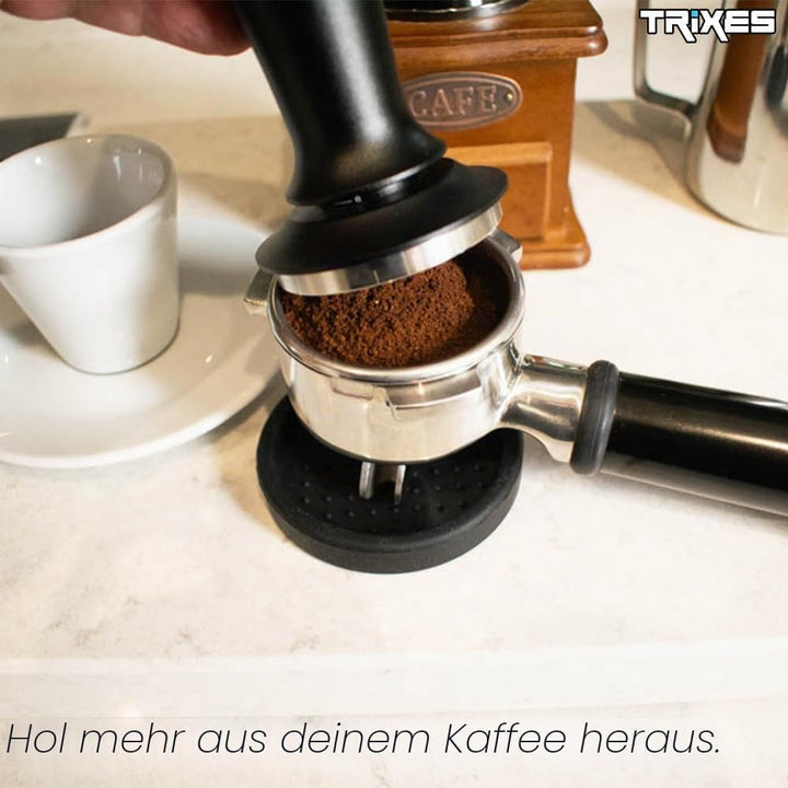 TRIXES Gefederter Kaffeestampfer mit Matte – verstellbarer Espresso-Tamper – Mattschwarz – Kaffeebrü