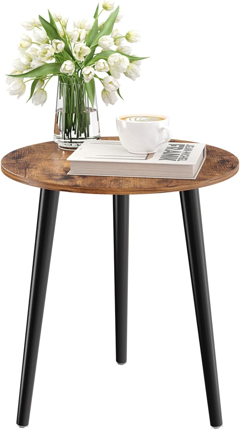 APICIZON Beistelltisch Rund Holz - Klein, Skandinavischer Stil, Vintage Braun, 42x42x51CM, Einfacher
