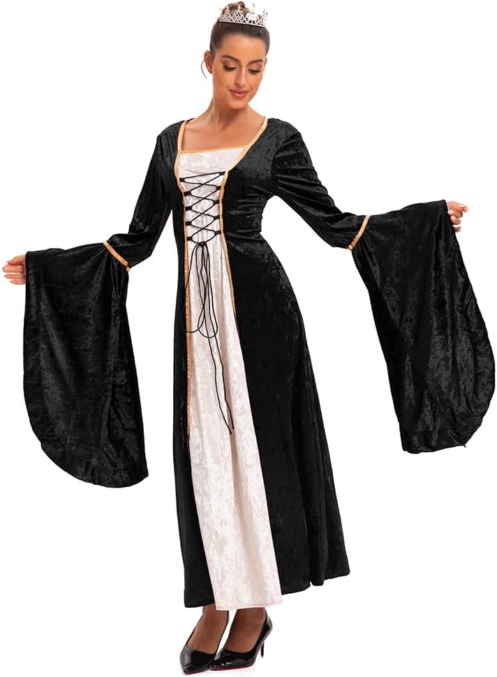 Damen Retro Mittelalter Kleid mit Trompetenärmel, Mittelalterliche Viktorianischen Königin Kleider R