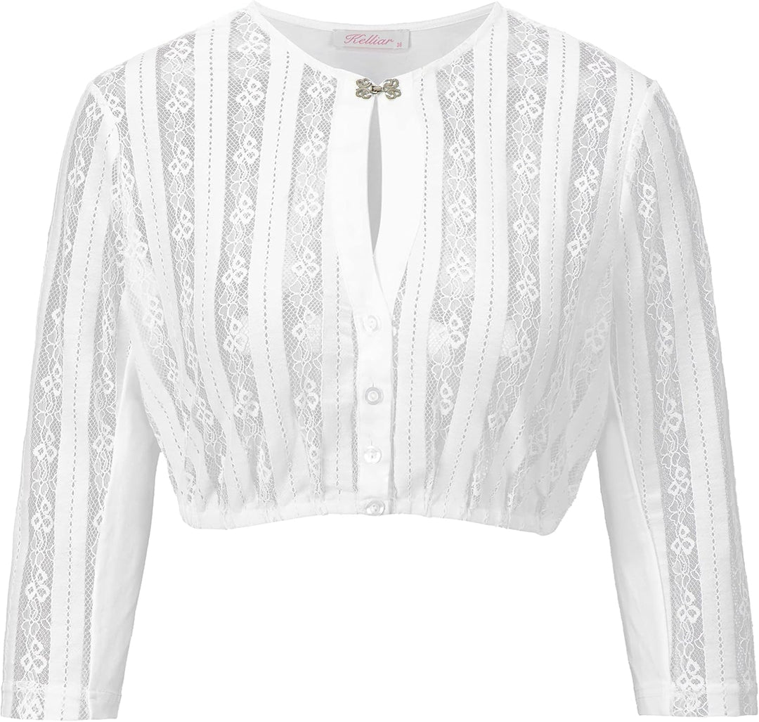 Kelliar Dirndlbluse Damen Trachtenbluse Creme Dirndl Bluse für Bavarian Oktoberfest 32 Creme-24, 32