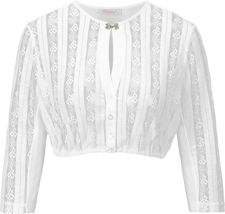 Kelliar Dirndlbluse Damen Trachtenbluse Creme Dirndl Bluse für Bavarian Oktoberfest 32 Creme-24, 32