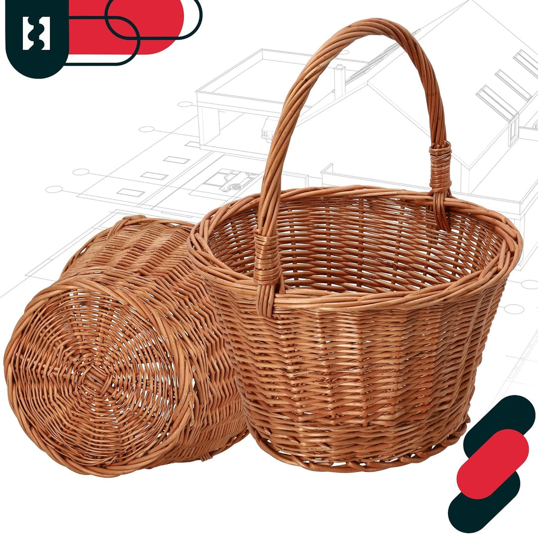 KOTARBAU® Einkaufskorb - Aufbewahrungskorb - Korb Geflochten - ⌀ 36 cm - Pilzkorb – Korb für Obst –