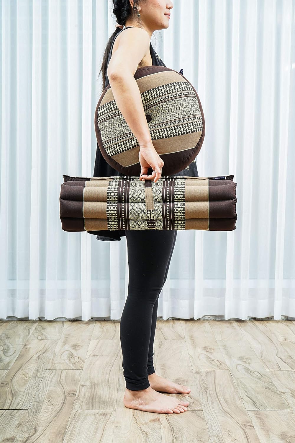 Leewadee Meditationsset Yogaset aus Meditationskissen Zafu und Kleiner rollbarer Sitzmatte Zabuton Ö
