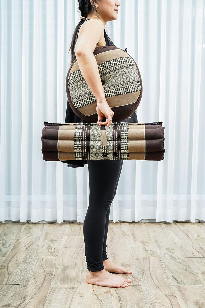 Leewadee Meditationsset Yogaset aus Meditationskissen Zafu und Kleiner rollbarer Sitzmatte Zabuton Ö