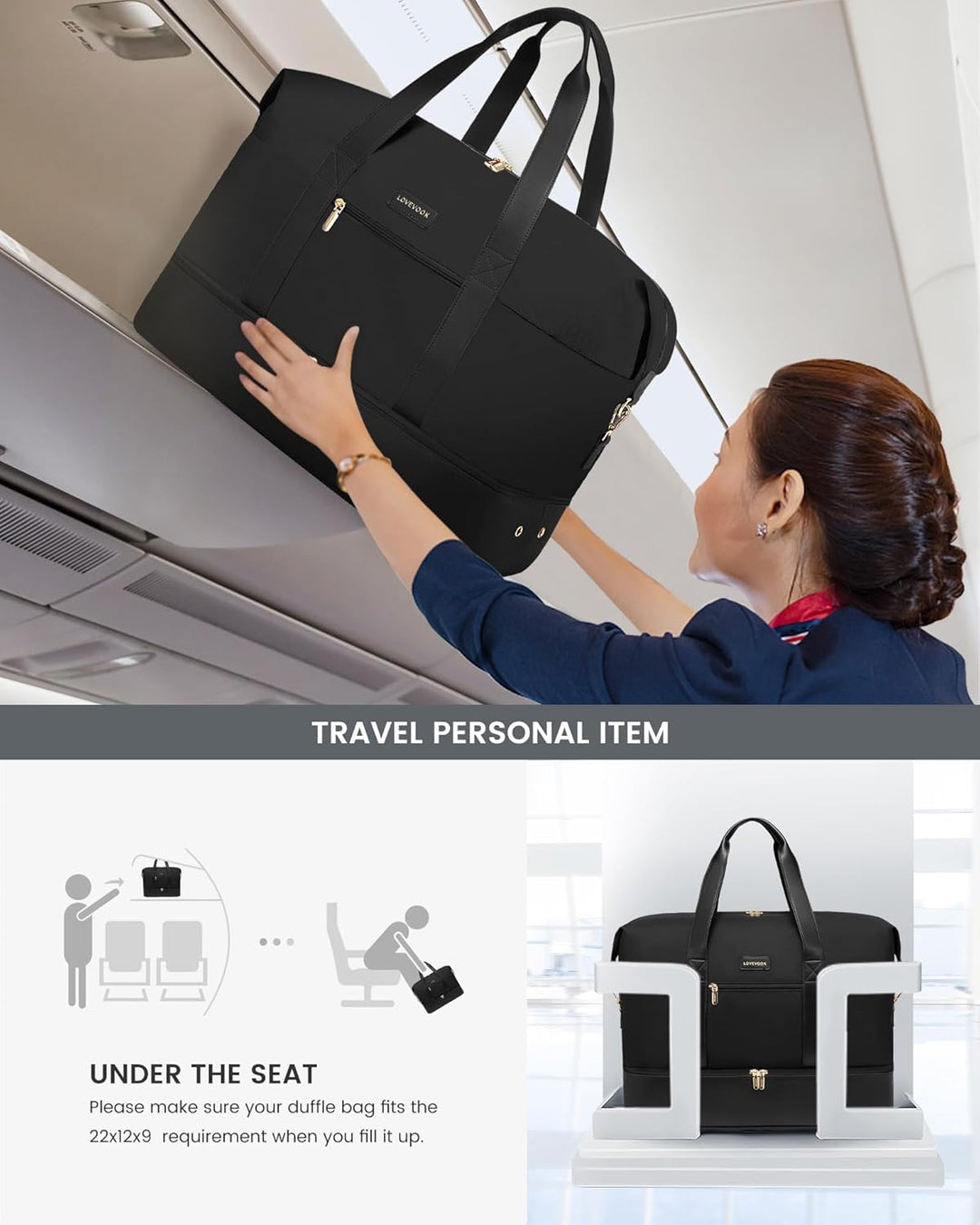 LOVEVOOK Reisetasche Damen Weekender Bag Gross, Handgepäck Tasche 45x36x20, Sporttasche Kliniktasche