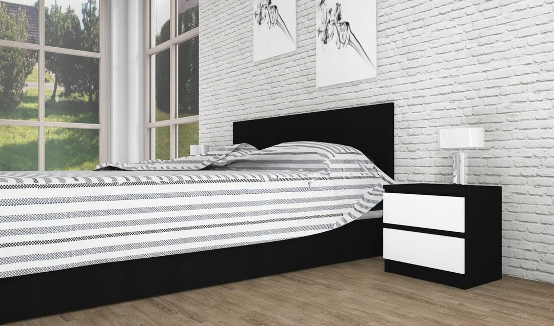 VBChome Nachttisch 40 x 30 x 40 cm Schwarz-Weiss Matt Nachttisch mit Zwei Schubladen für das Schlafz