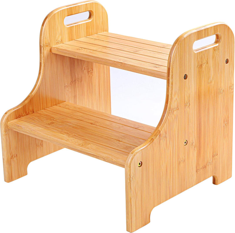 VaeFae Tritthocker aus Bambus, 2 Stufen, rutschfest, mit 2 Griffen Natural, Natural
