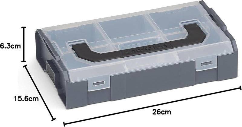 Bosch Sortimo L BOXX Mini anthrazit | 3 Stk. im Set Deckel transparent | Ideale Aufbewahrungsbox Sor