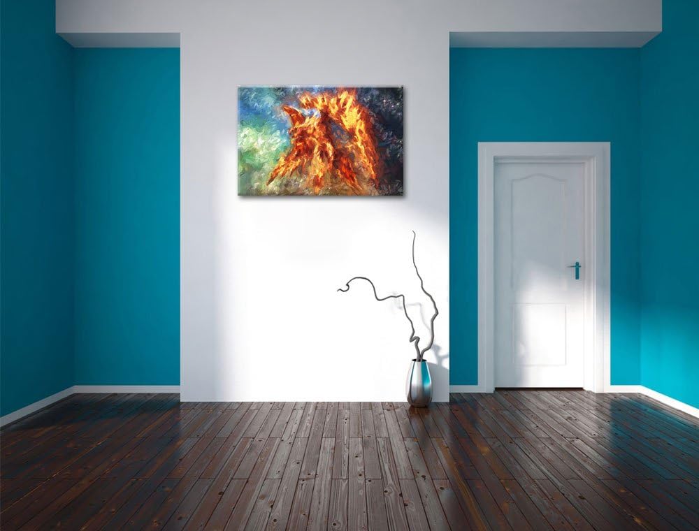 Pixxprint Feuriger Adler als Leinwandbild/Grösse: 100x70 cm/Wandbild/Kunstdruck/fertig bespannt, 100