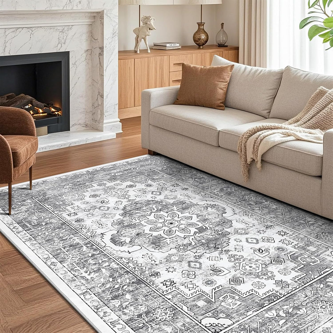 Enyhom Teppich Wohnzimmer 120 x 180 cm Schlafzimmer Teppich, Grosser Waschbarer Kurzflorteppich Vint