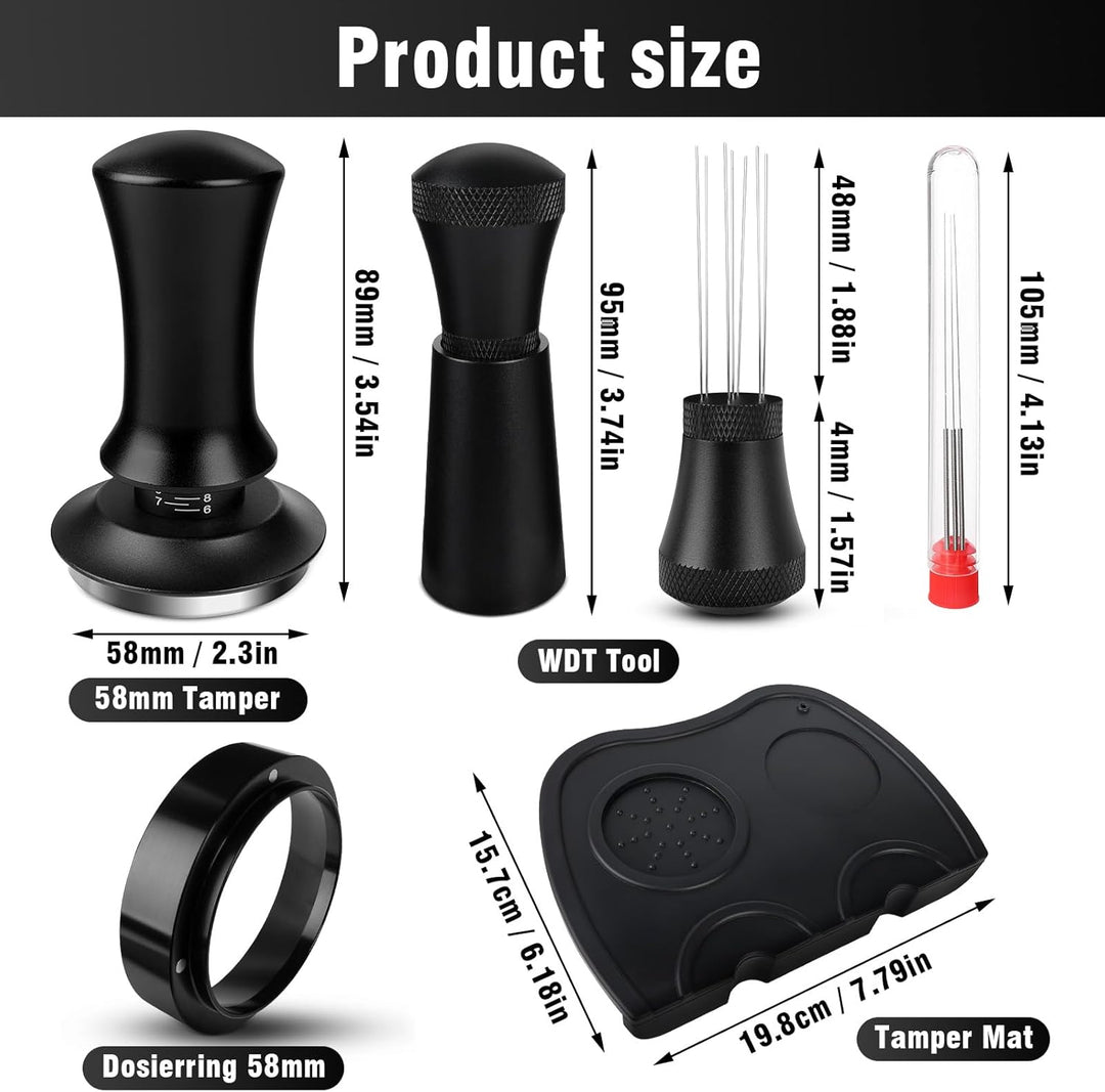 Kaffee Tamper 58mm, Tamper set inkl. WDT Tool, Dosierring 58mm，Tampermatte - Premium Barista Zubehör