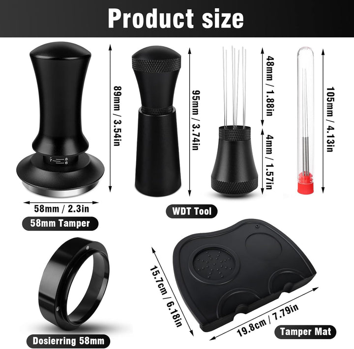 Kaffee Tamper 58mm, Tamper set inkl. WDT Tool, Dosierring 58mm，Tampermatte - Premium Barista Zubehör