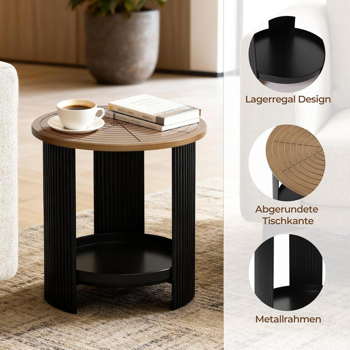 Hometopia Beistelltisch Rund - Modernes Industrie-Design mit 2 Ebenen - Kleiner Couchtisch Ø40cm in