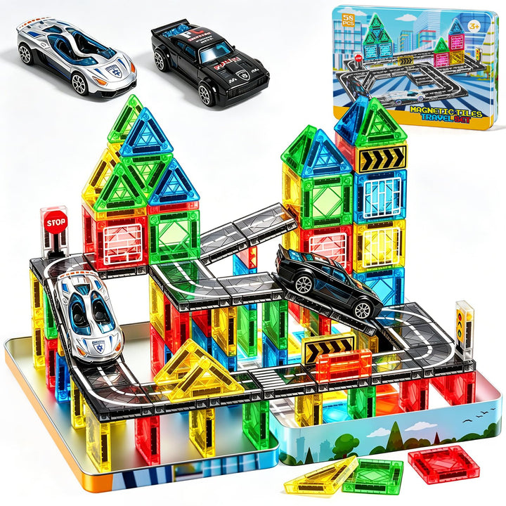 iKidiki 58 Stück Mini Magnetische Bausteine Reiseset, Spielzeug ab 2 3 4 5 6 Jahre Junge Mädchen Rei