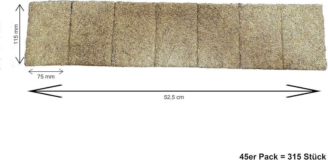 Anzuchtmatte aus 100% Hanf, 115x75 mm, 1cm dick, 7er Kette, 45er Pack, Gesamtstückzahll: 315 Stück (