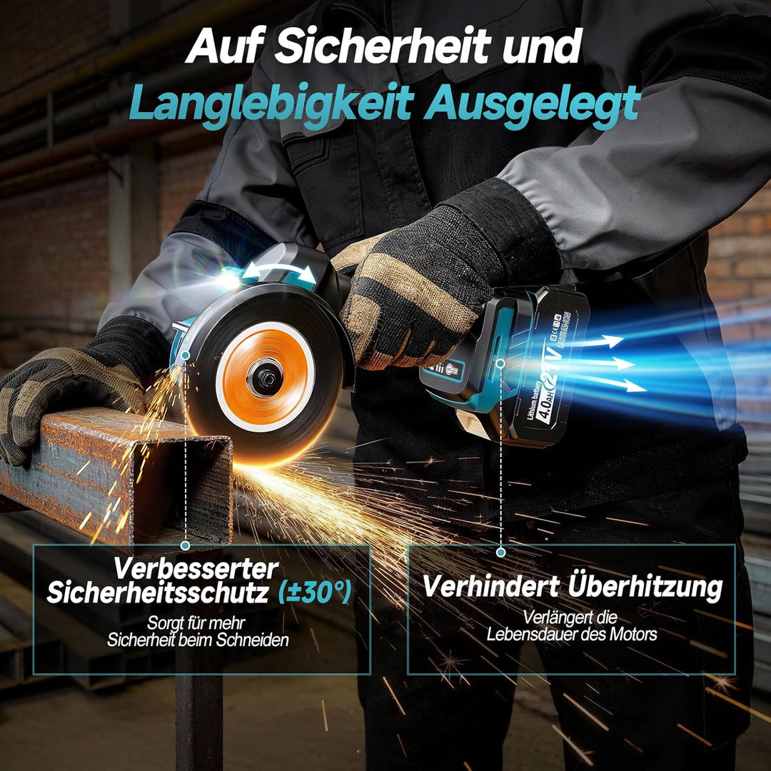 Yofuly Mini Winkelschleifer 100mm Kompatibel mit Makita 18V Akku, Bürstenloser 3 Geschwindigkeitsstu